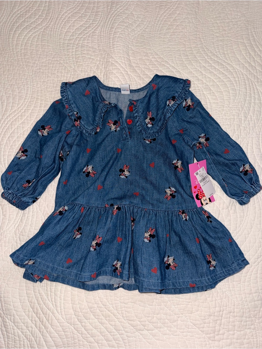 Girl's Blue Denim Minnie Mouse Print Dress 18-24M NWT